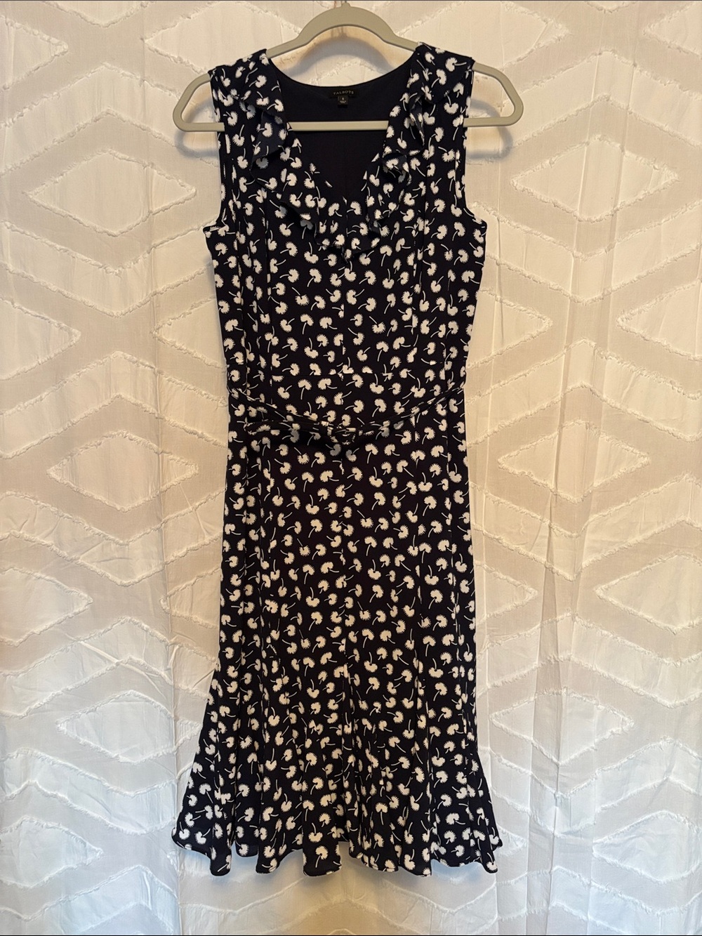 Talbots Navy Midi Dress with White Floral Print